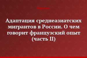 Адаптация среднеазиатских мигрантов в России. О чем говорит французский опыт (часть II)