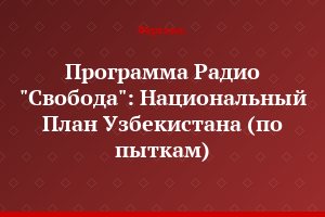 Программа Радио "Свобода": Национальный План Узбекистана (по пыткам)