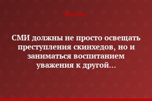 СМИ должны не просто освещать преступления скинхедов, но и заниматься воспитанием уважения к другой национальности