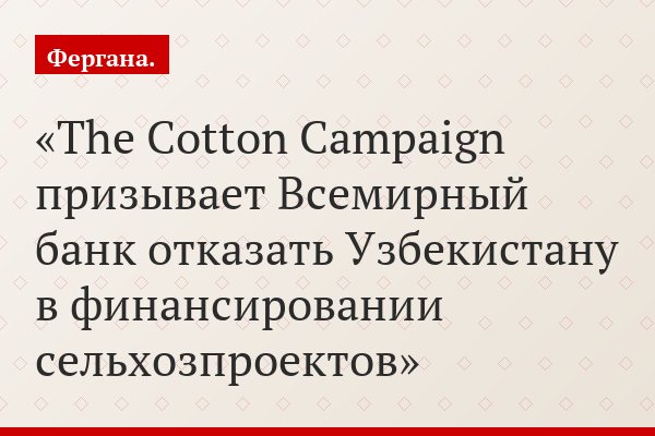 The Cotton Campaign призывает Всемирный банк отказать Узбекистану в финансировании сельхозпроектов