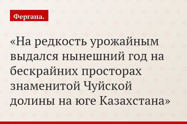 На редкость урожайным выдался нынешний год на бескрайних просторах знаменитой Чуйской долины на юге Казахстана