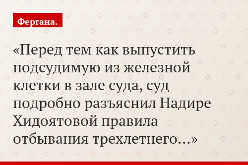 Перед тем как выпустить подсудимую из железной клетки в зале суда, суд подробно разъяснил Надире Хидоятовой правила отбывания трехлетнего…