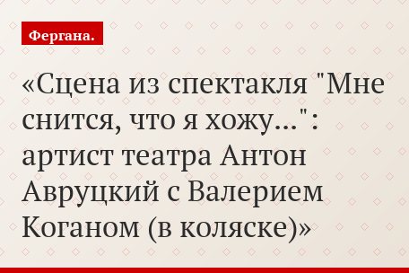 Сцена из спектакля "Мне снится, что я хожу...": артист театра Антон Авруцкий с Валерием Коганом (в коляске)