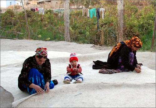 Women, preparing thick felt
