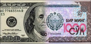 Who makes up with rate of the national currency of Uzbekistan?